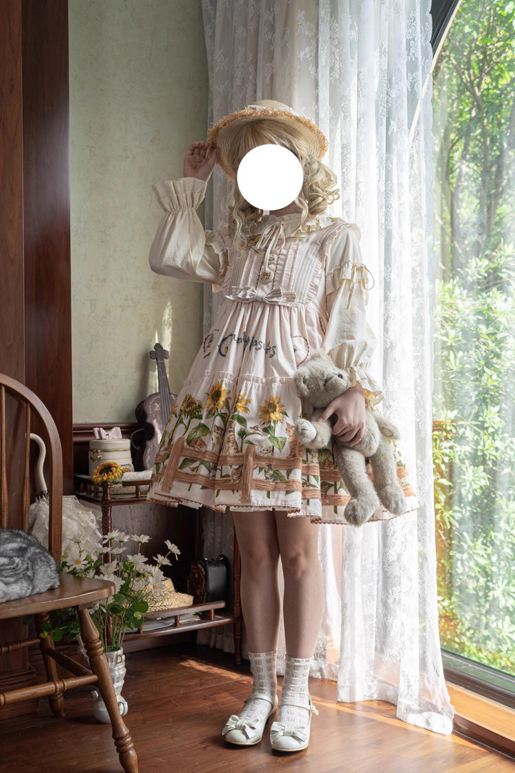 Cat and Sunflower Print Bowknot Sweet Lolita Jsk Dress 2 Colors - Product - 13