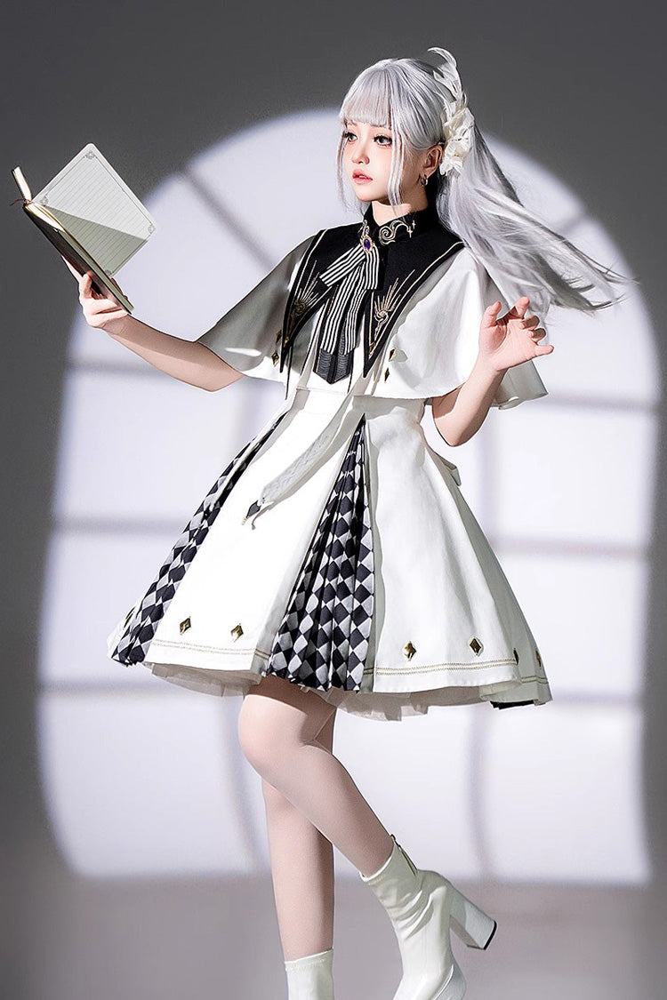 White [Eye of Truth] Magic Academy Diamond Print Stitching Gothic Lolita Jsk Dress - Product - 3
