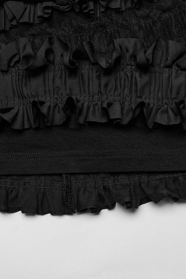 Black Ruffle Mesh Women's Gothic Skirt with Belts - Product - 8