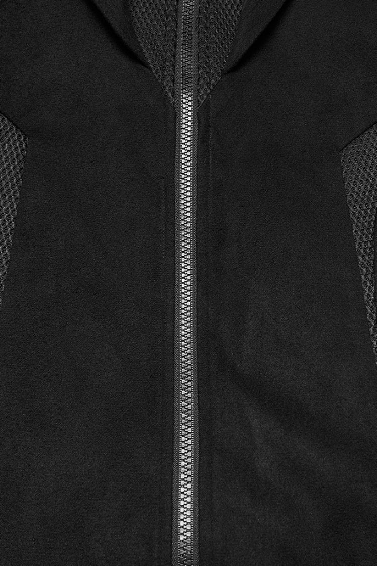 Black Stand Collar Long Sleeves Hooded Zipper Men's Punk Jacket - Product - 6