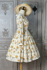 Apricot [Gardening Sunflower] Long Sleeves Print Ruffle Bowknot Sweet Elegant Lolita Dress - Product - 11
