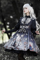 Dark Fairy Tale Print Ruffle Bowknot Gothic Lolita Jsk Dress 2 Colors - Product - 6