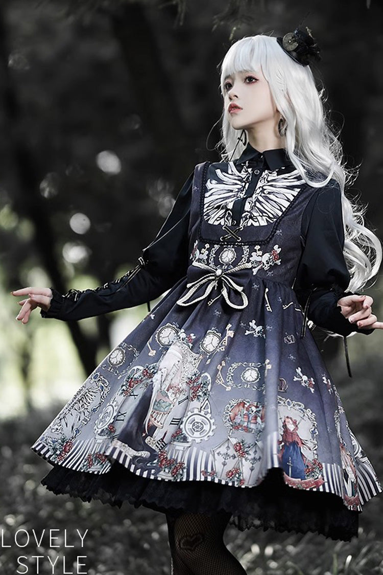 Dark Fairy Tale Print Ruffle Bowknot Gothic Lolita Jsk Dress 2 Colors - Product - 6