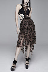 Steampunk Semilucent Hollow Out Sleeveless Sexy Womens Mesh Dress - Black - 1