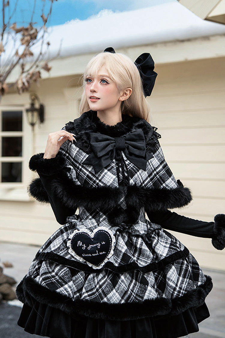 [Letters & Poems · Snowy Night Serenade] Triple-Layered Print Ruffle Bowknot Sweet Lolita Jsk Dress Set 2 Colors - Product - 14