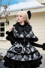 [Letters & Poems · Snowy Night Serenade] Triple-Layered Print Ruffle Bowknot Sweet Lolita Jsk Dress Set 2 Colors - Product - 14