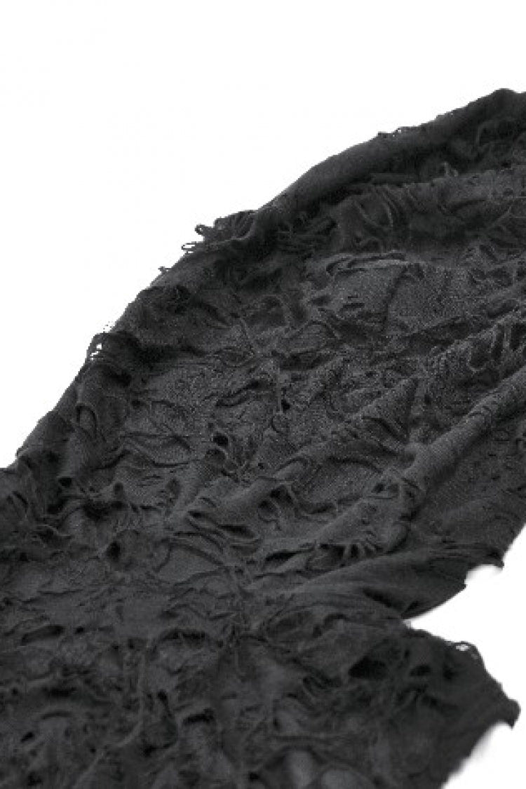 Black Sleeveless Mesh Ripped Asymmetric Zippered Eyelet Women's Punk Hooded Top - Product - 16