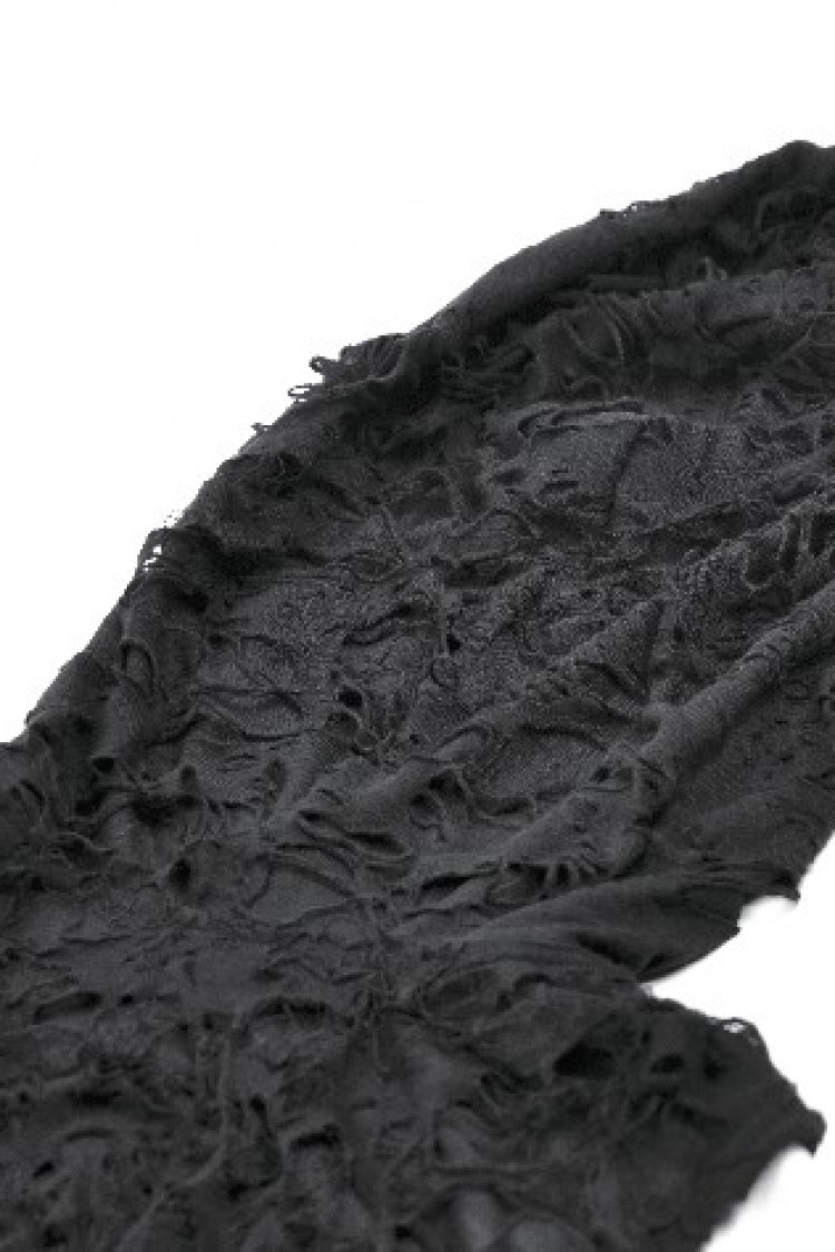 Black Sleeveless Mesh Ripped Asymmetric Zippered Eyelet Women's Punk Hooded Top - Product - 16