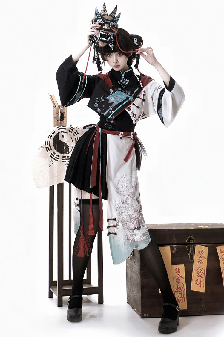 Multi-Color [Walking With The Demon] Print Asymmetric Gothic Chinese Style Ouji Lolita Skirt - Product - 12