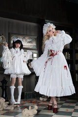 White [Cross Doll] Long Hime Sleeves Ruffle Lace Gothic Lolita Dress Set 2 Versions - Product - 2