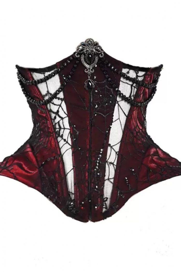 Black/Red Duchess Rococo Fishbone Girdle Multi-layer Ruffle Gothic Lolita Skirt - Black/Red - 15
