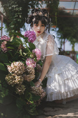 White Stand Collar Ruffle Chinese Qi Shawl Sweet Lolita Dress - Product - 6