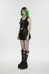 Black Off Shoulder Sleeveless Cut-Out Lace-Up Irregular Women's Punk Cool Vest - Product - 3
