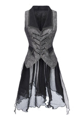 Silver [Eternal Dislocated Boundary] Sleeveless Lace Slim Gothic Elegant Prince Handsome Lolita Long Coat - Silver - 1