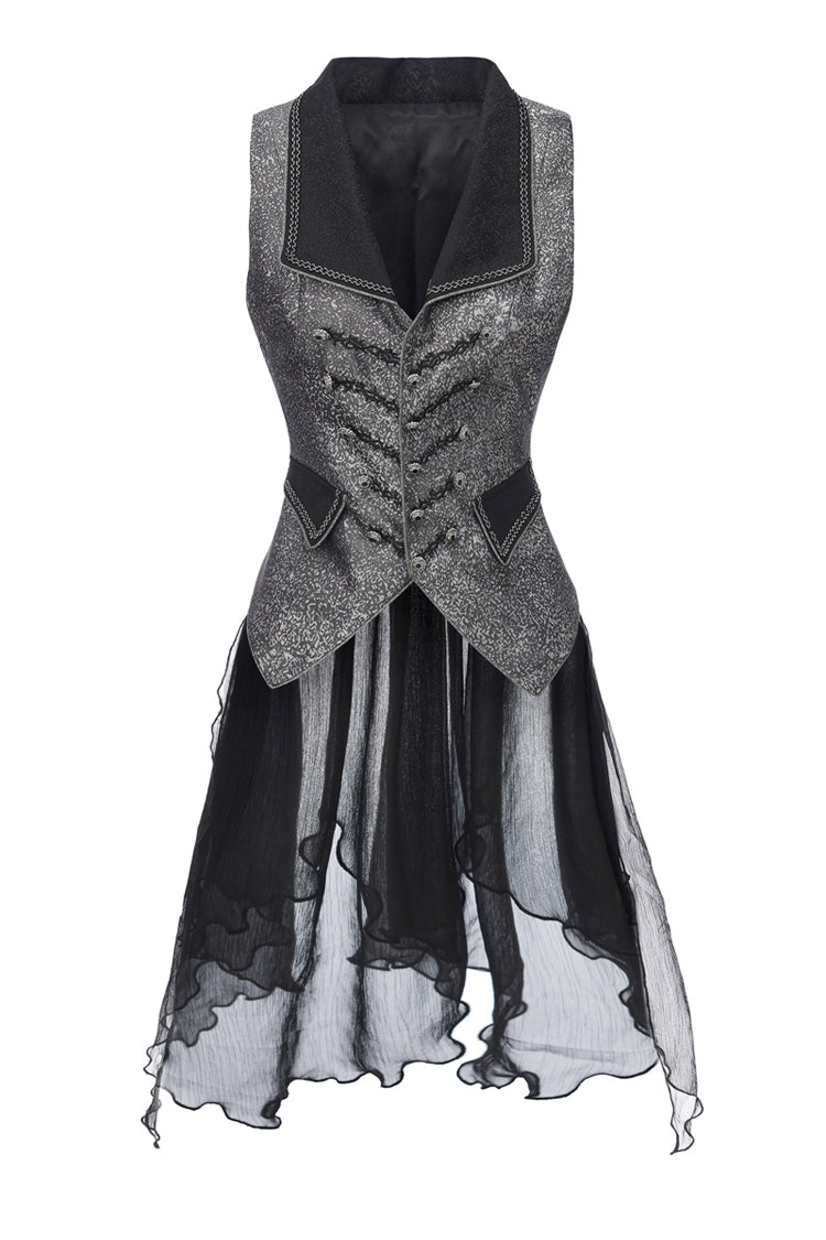 Silver [Eternal Dislocated Boundary] Sleeveless Lace Slim Gothic Elegant Prince Handsome Lolita Long Coat - Silver - 1