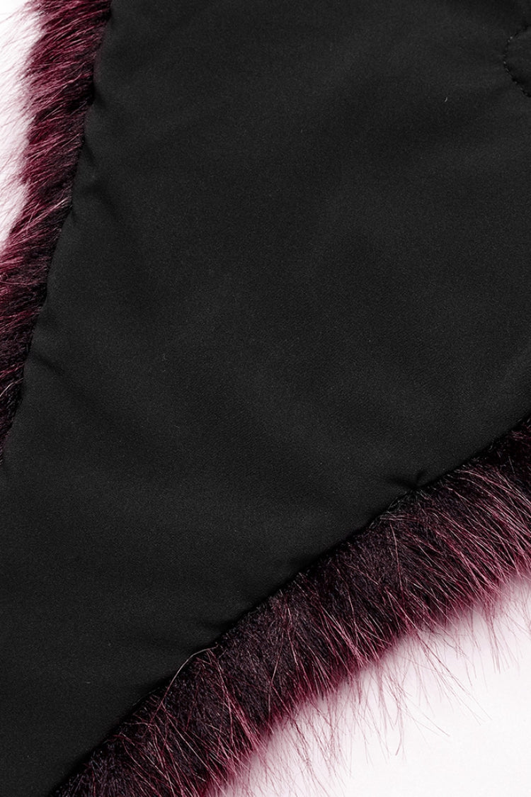 Red Stand Collar Sleeveless Gradient Faux Fur Women's Gothic Cape - Product - 7