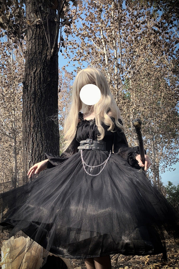 Black Long Sleeves Ruffle Bowknot Stitching Lace Gothic Plus Size Lolita Dress - Product - 3