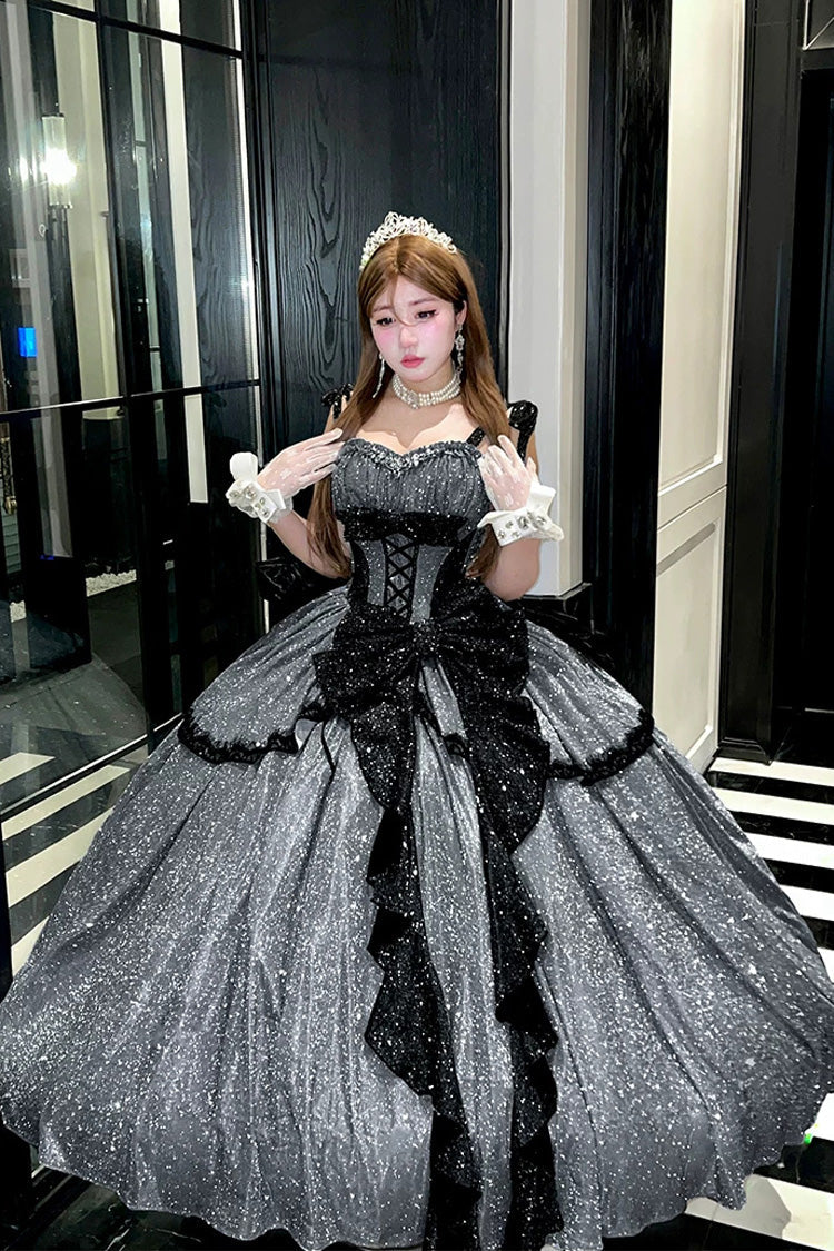 Grey [Galaxy of Fallen Tears] Sleeveless Glitter Series Ruffled Bow Asymmetric Sweet Lolita Jsk Dress - image 1