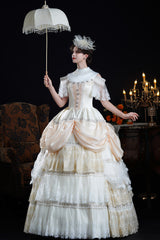Champagne Stand Collar Multi-Layered Ruffled Lace Classic Vintage Palace Victorian Lolita Dress - Product - 8