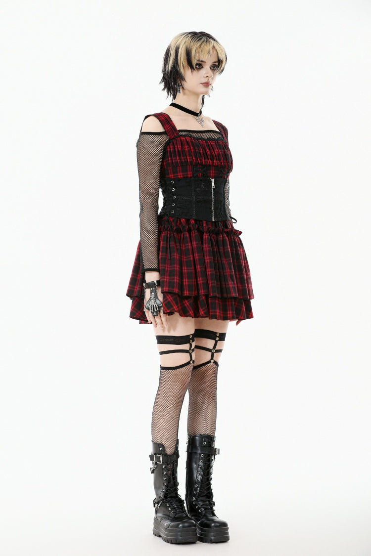 Black Floral Pattern Lace-Up Zippered Women's Gothic Waist Corset - Product - 2