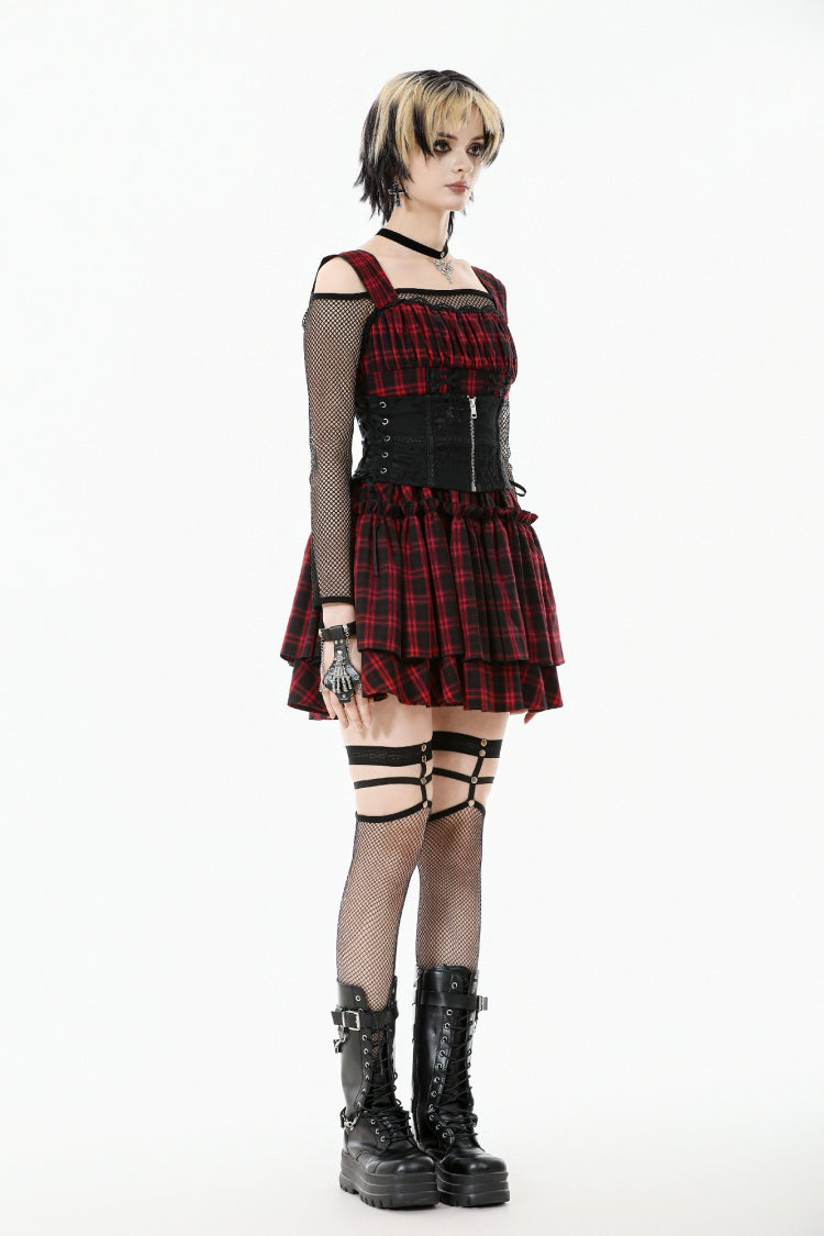 Black Floral Pattern Lace-Up Zippered Women's Gothic Waist Corset - Product - 2