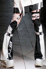 Black/White [Zero-Type Transformation] Techwear Long Sleeves Embroidered Hooded Punk Jirai Kei Shorts Coat Set - Leg-Warmers - 15