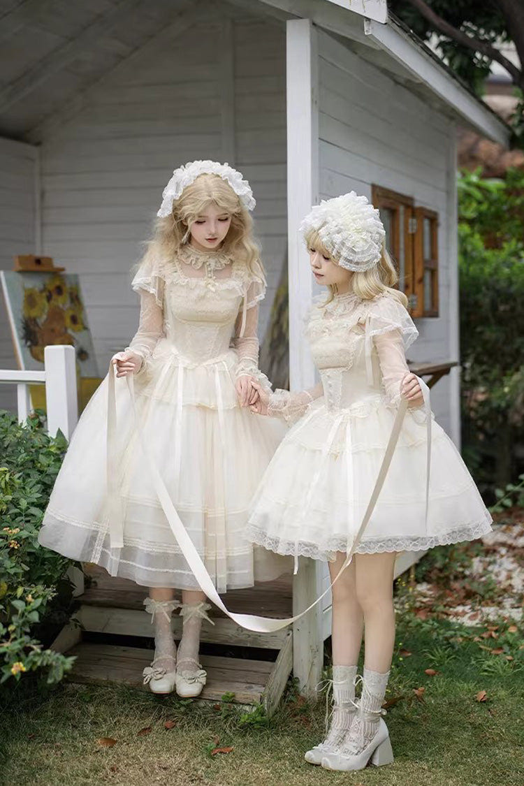 Ivory [Letters and Poems · Confession Poem] Square Collar Sleeveless Ruffled Bow Lace Fishbone Sweet Lolita Jsk Dress 2 Versions - Product - 8