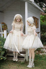Ivory [Letters and Poems · Confession Poem] Square Collar Sleeveless Ruffled Bow Lace Fishbone Sweet Lolita Jsk Dress 2 Versions - Product - 8