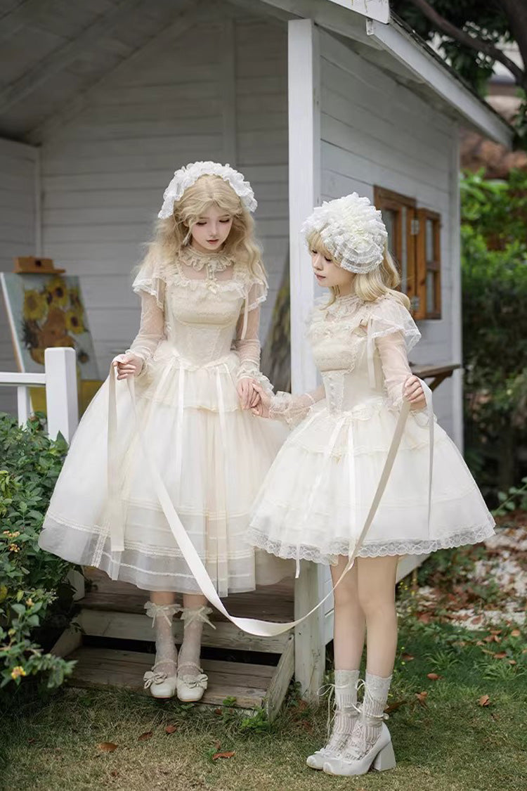 Ivory [Letters and Poems · Confession Poem] Square Collar Sleeveless Ruffled Bow Lace Fishbone Sweet Lolita Jsk Dress 2 Versions - Product - 8