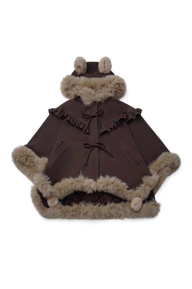 Brown [Fluffy Little Bear] Sleeveless Printed Ruffled Bow Sweet Lolita Strap Dress - Coat - 12