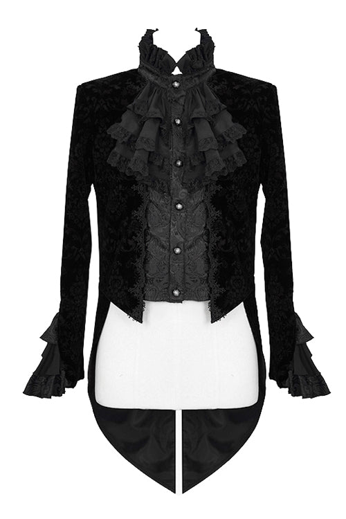 Black Court Pattern Stand Collar Gothic Mens Coat - Product - 4