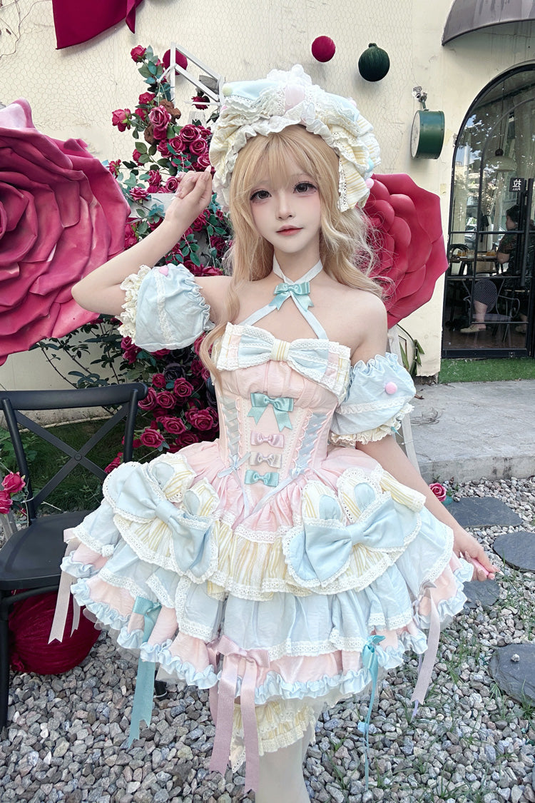 Ribbon Dance Multi-Layered Ruffle Bowknot Lace-Up Sweet Princess Lolita Dress