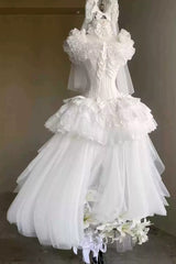 White [Pure White Prayer · Snow Love] Square Collar Ruffled Bow Lace Classic Gothic Lolita Dress Set - White - 1