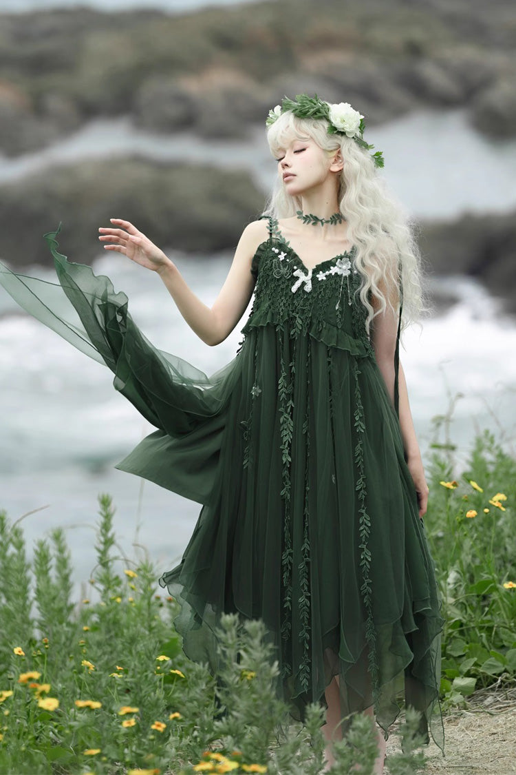 Green Forestry Asymmetric Hem Sweet Chinese Style Lolita Jsk Dress - Product - 6