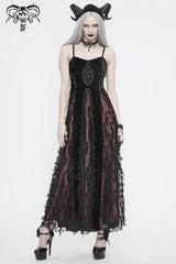 Red Front Chest Decals Dense Velvet Long Women's Gothic Sling Dress - Product - 2
