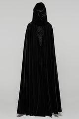 Black Floral Embroidery Diamante Velvet Hooded Women's Gothic Cloak - Product - 3
