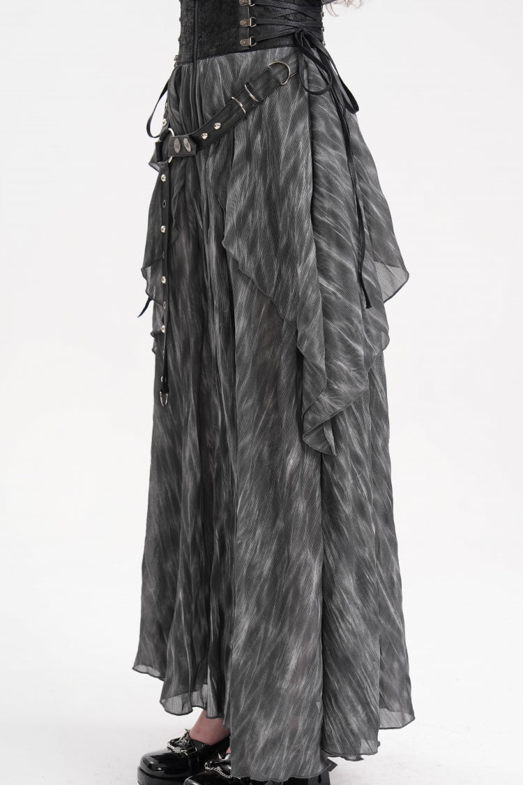 Black Ruffle Lace-Up Women's Gothic Eyelets Rivets Long Skirt - Product - 3
