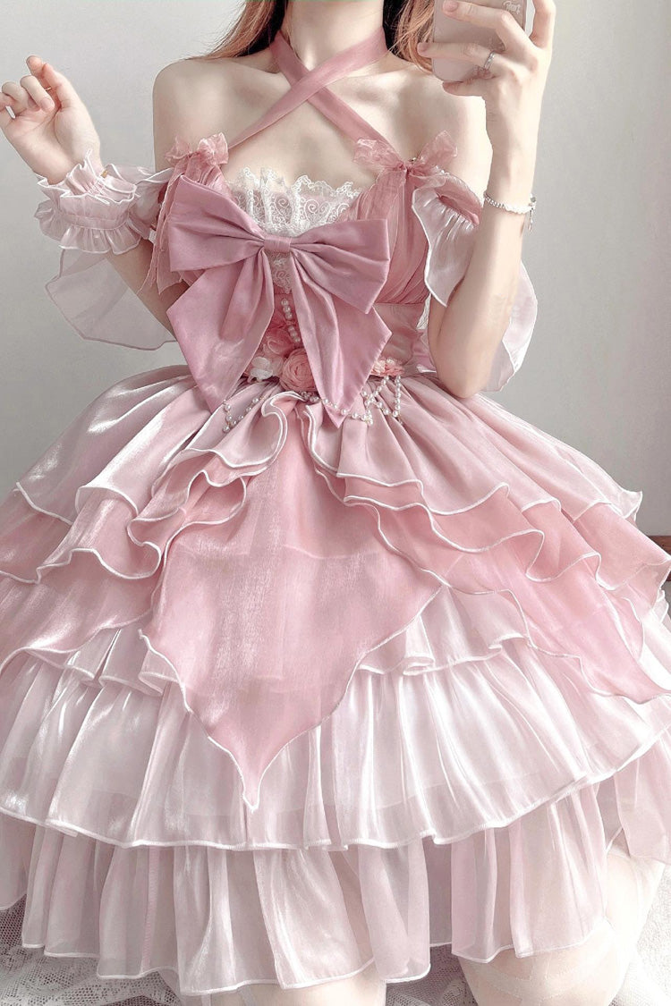 Pink Multi-layer Ruffle Hanayome Bowknot Sweet Elegant Princess Gorgeous Lolita Jsk Dress - Product - 6