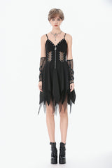 Black Sleeveless Mesh Spliced Studded Zipper Women's Punk Slip Dress - Product - 5