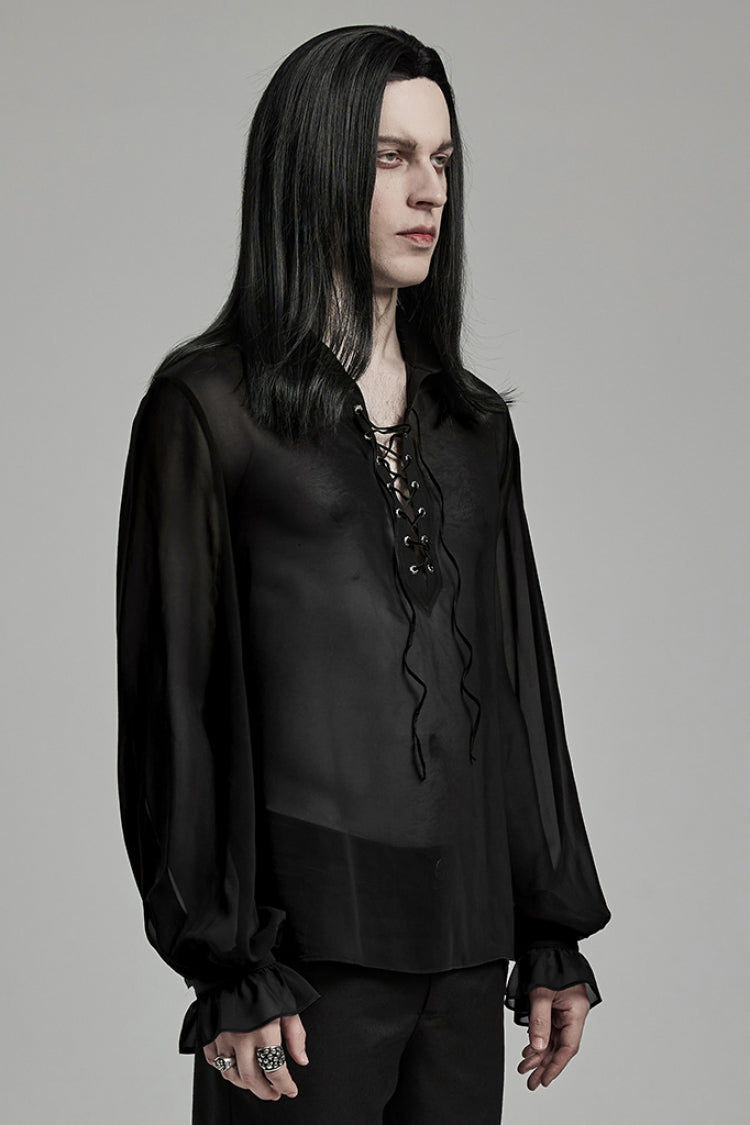 ブラック ラペルカラー Sheer メンズ ゴシック ブラウス 商品画像