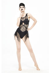 Back Lace Stitching Cross Strap Lace Up Gothic One Piece Swimsuit - Product - 9