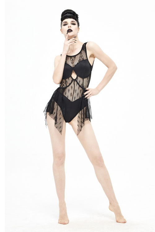 Back Lace Stitching Cross Strap Lace Up Gothic One Piece Swimsuit - Product - 9