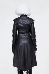 Black waisted short front and long back bare breast leather long womens Punk coat - Product - 3