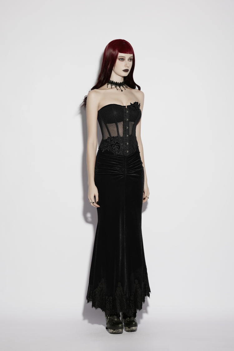 Black Embroidered Lace Lace-Up Slim Sheer Strappy Women's Gothic Corset - Product - 2