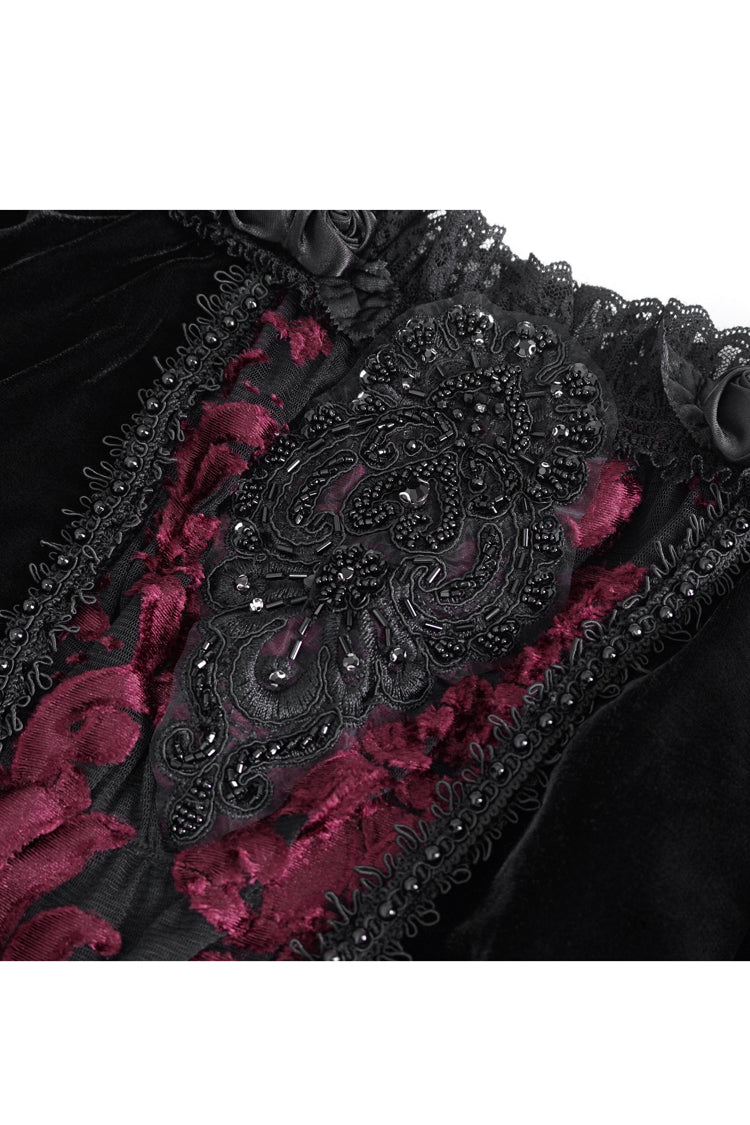 Black/Red Off Shoulder Trumpet Sleeves Embroidery Lace Women's Gothic Blouse - Product - 9