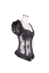 Black Transparent Lace Cotton Waist Fishbone Feather Women's Gothic Flower Corset - Product - 7