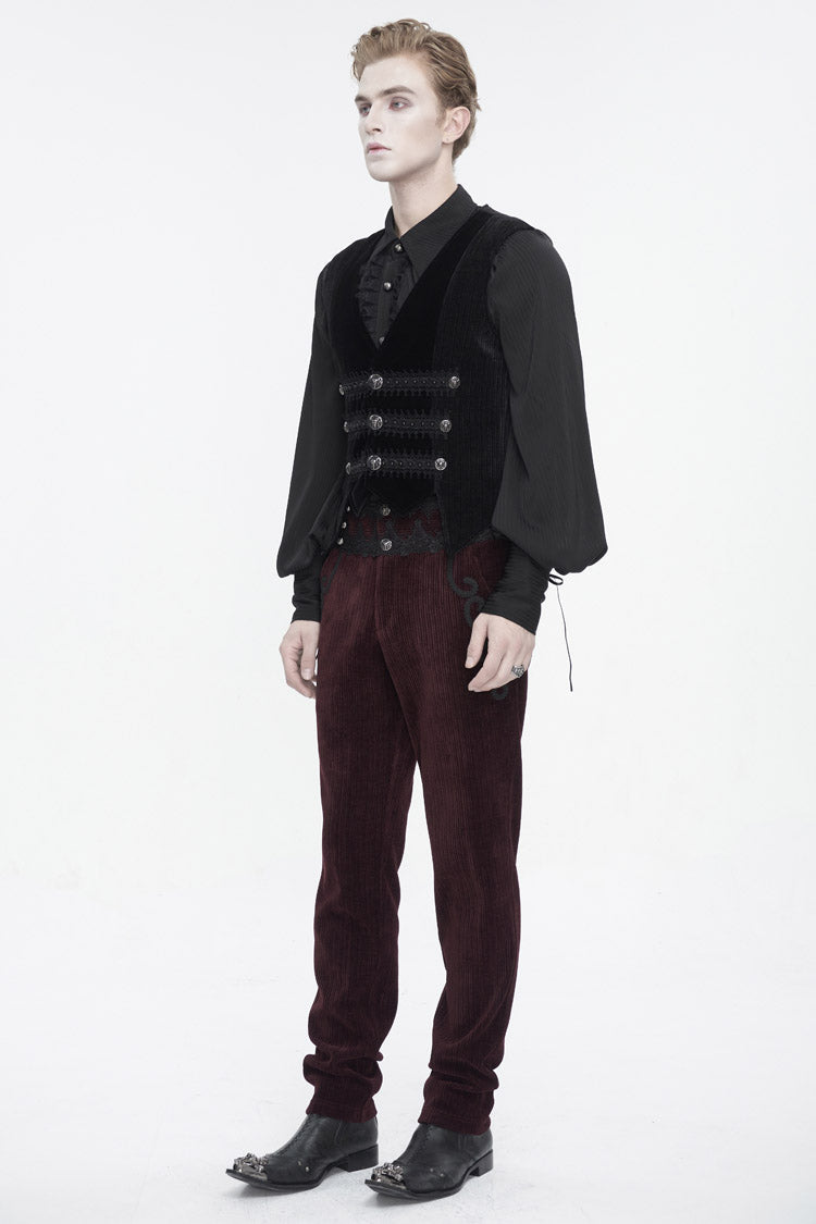 Black Velvet Irregular Splice Corduroy Men's Gothic Waistcoat - Product - 5