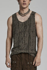 Sleeveless Print Ripped Mens Steampunk Vest 2 Colors - Brown - 4