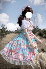 Green Doll Playground Print Ruffle Bowknot Sweet Lolita Jsk Dress - Product - 6