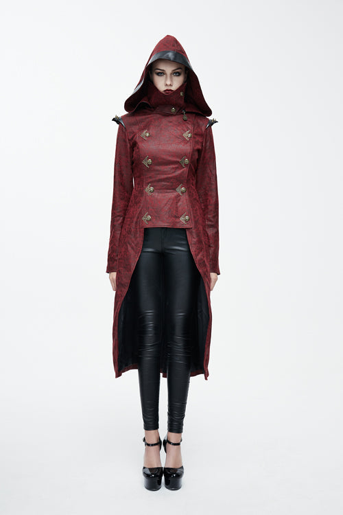 Red Short In Front And Long In Back Punk Long Leather Womens Coat - Product - 4